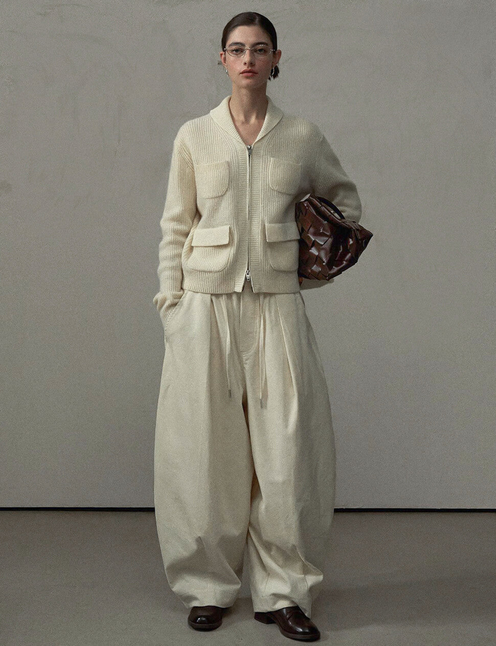 Ivory Pocket Zip Cardigan