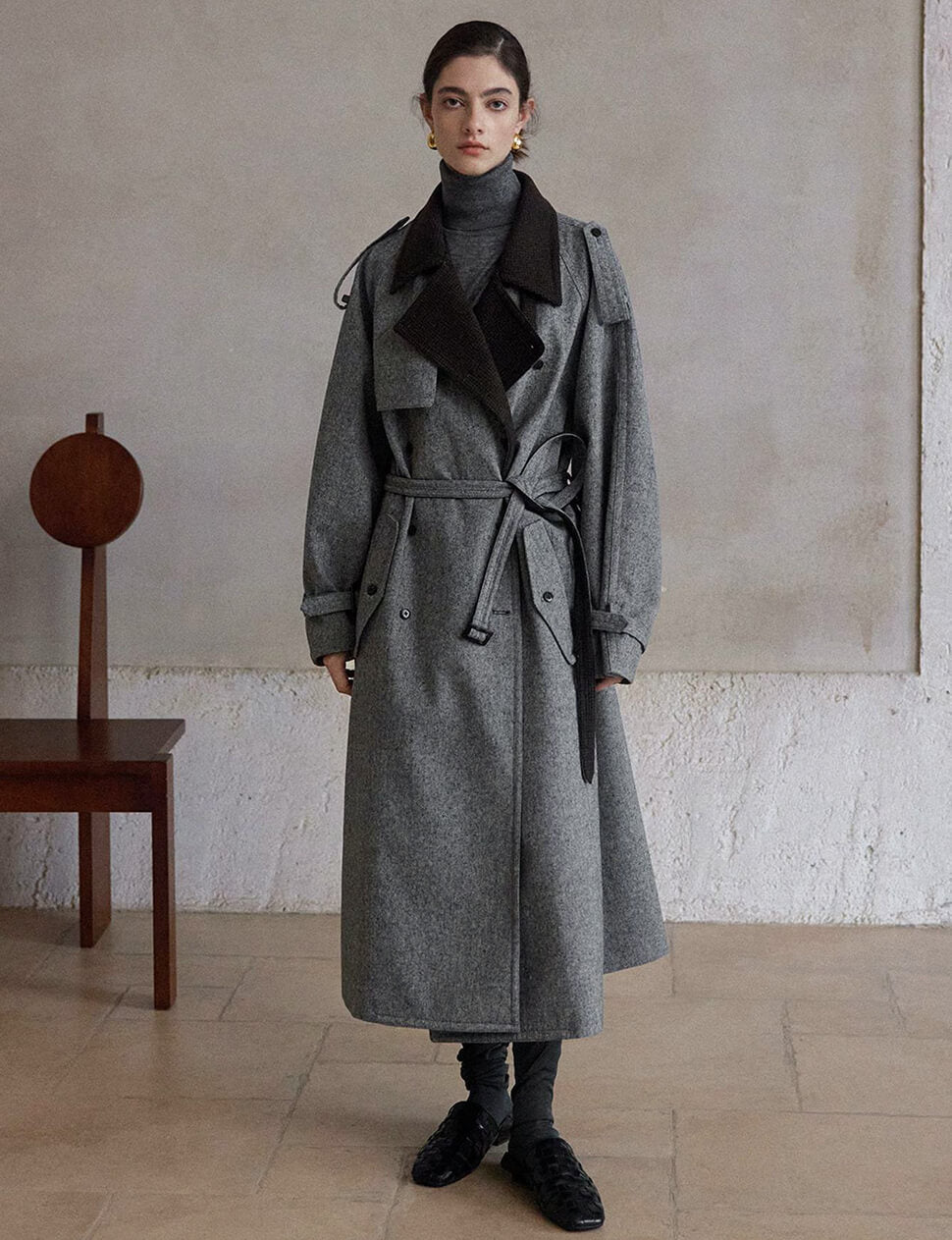 Contrast Collar Trench Coat