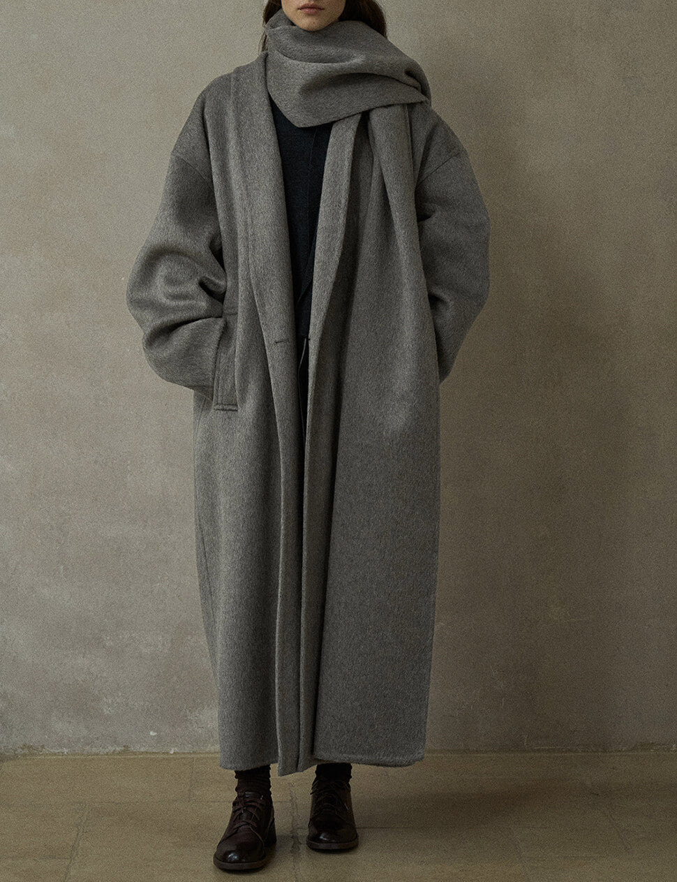 Grey Oversized Maxi Wool Coat