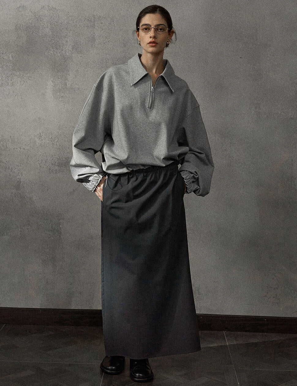 Grey Zip Collar Sweatshirt