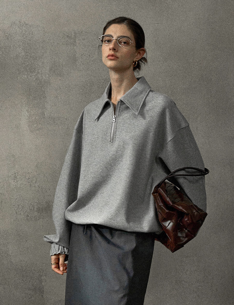 Grey Zip Collar Sweatshirt