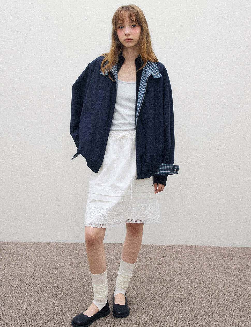 Navy Plaid Bomber Jacket-BESTSELLER