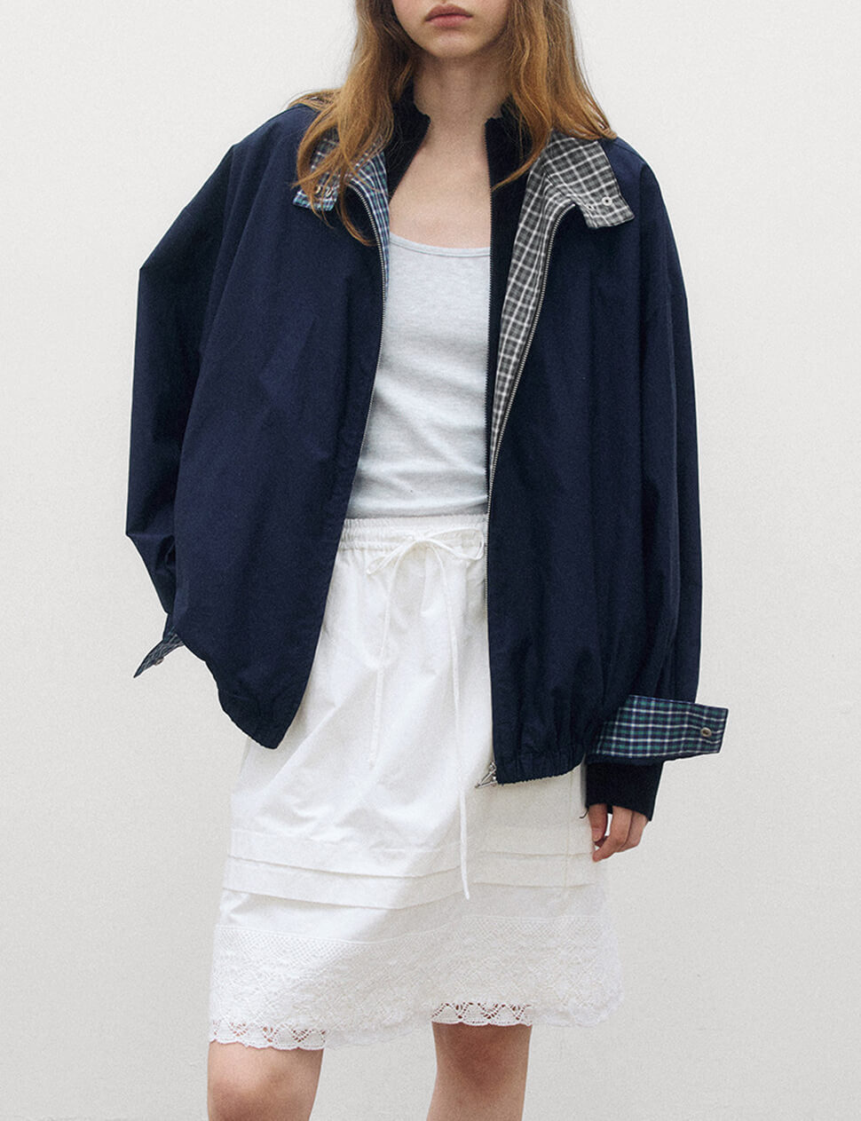 Navy Plaid Bomber Jacket-BESTSELLER