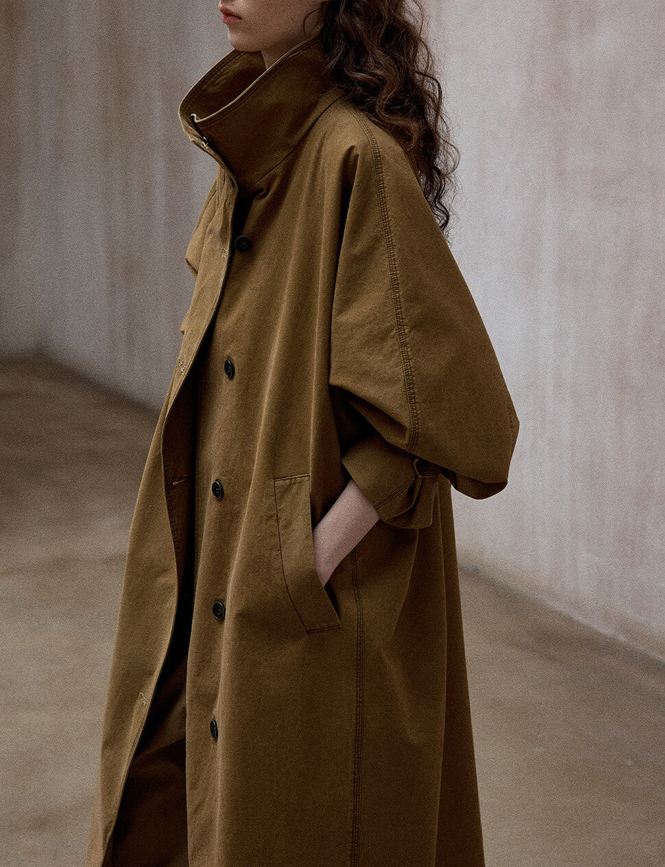 Toffee-Stand Collar Trench Jacket-BESTSELLER