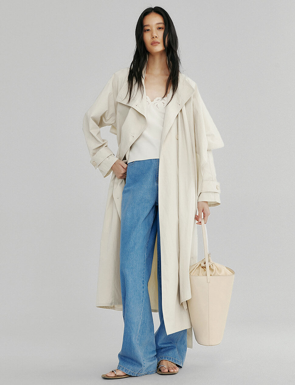 Cream Oversized Scarf Trench Coat-BESTSELLER