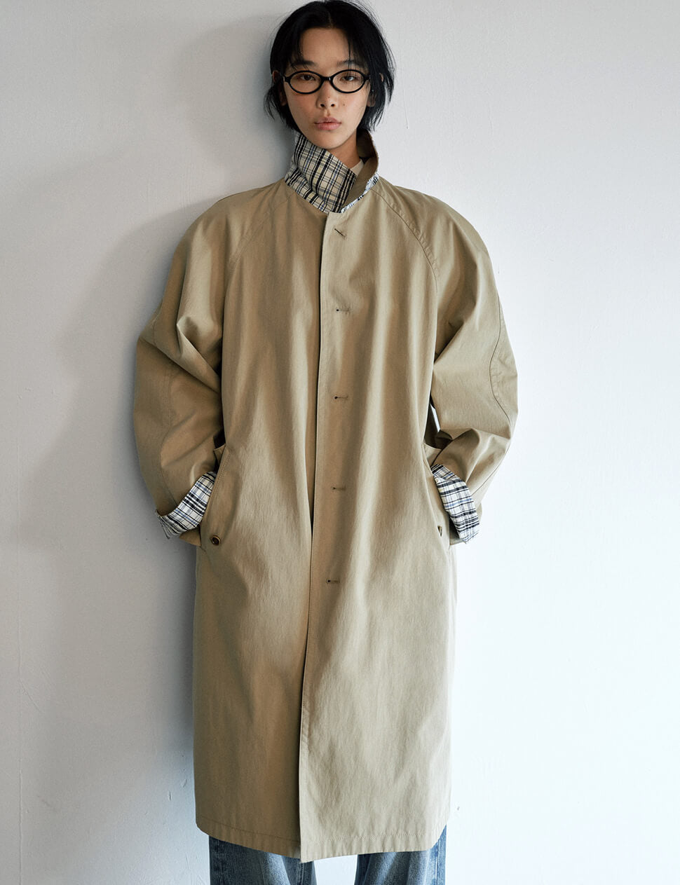 Khaki Plaid Reversible Trench Coat