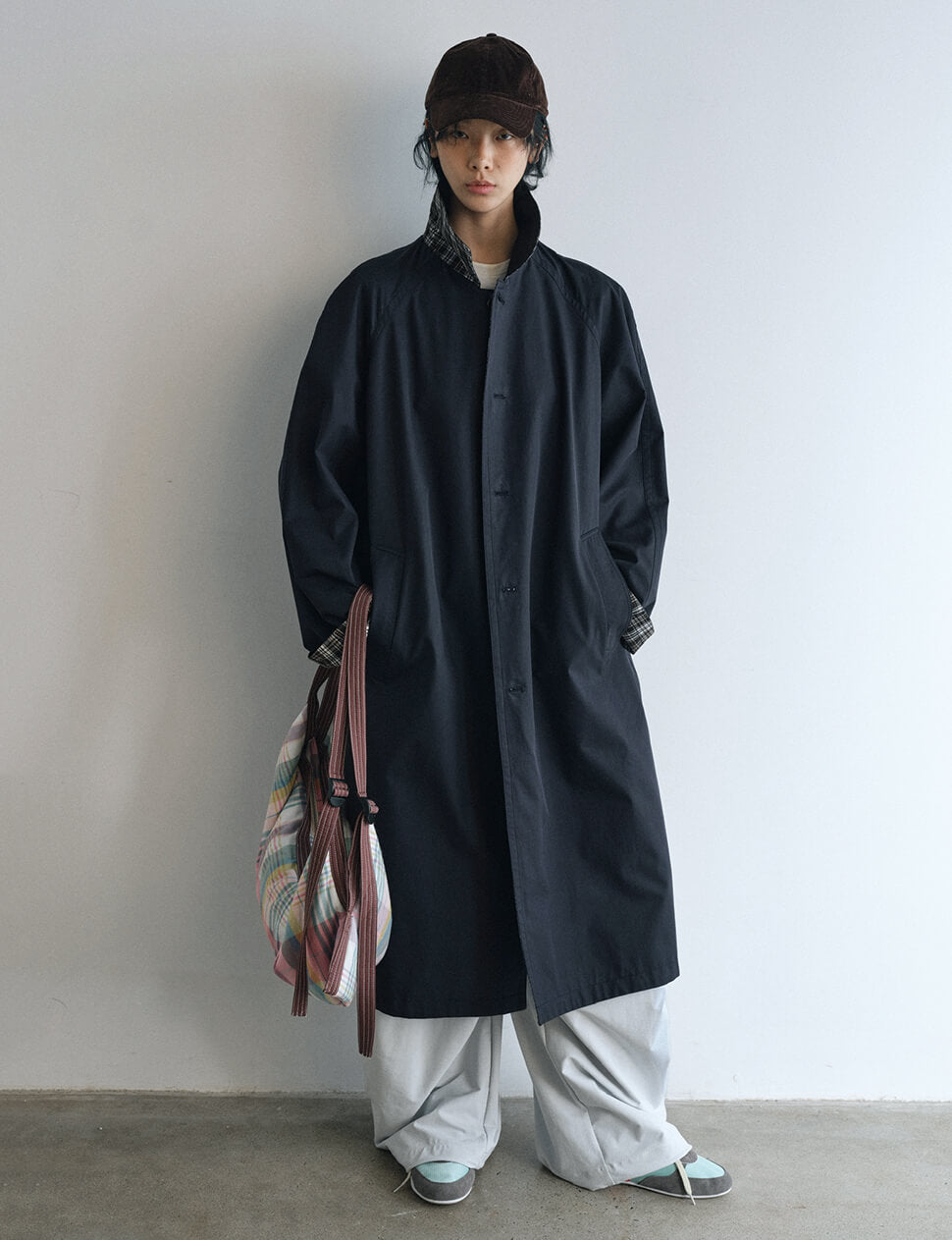 Navy Plaid Reversible Trench Coat