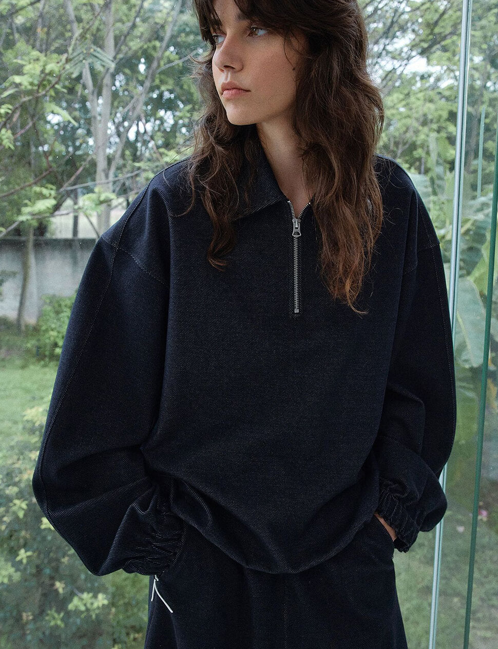 Navy Collar Zip Sweatshirt