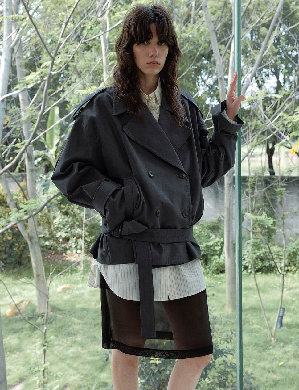 Charcoal Oversized Crop Trench