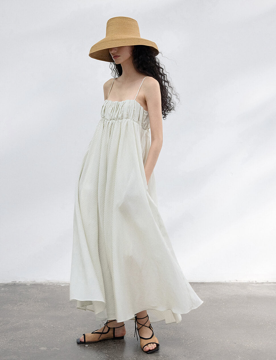 Cream Striped Empire Dress