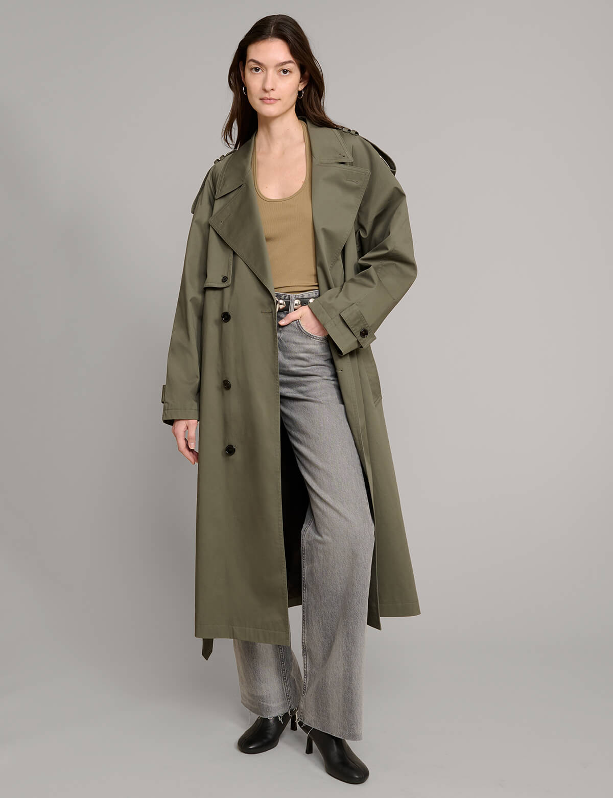 Olive Oversized Trench Jacket