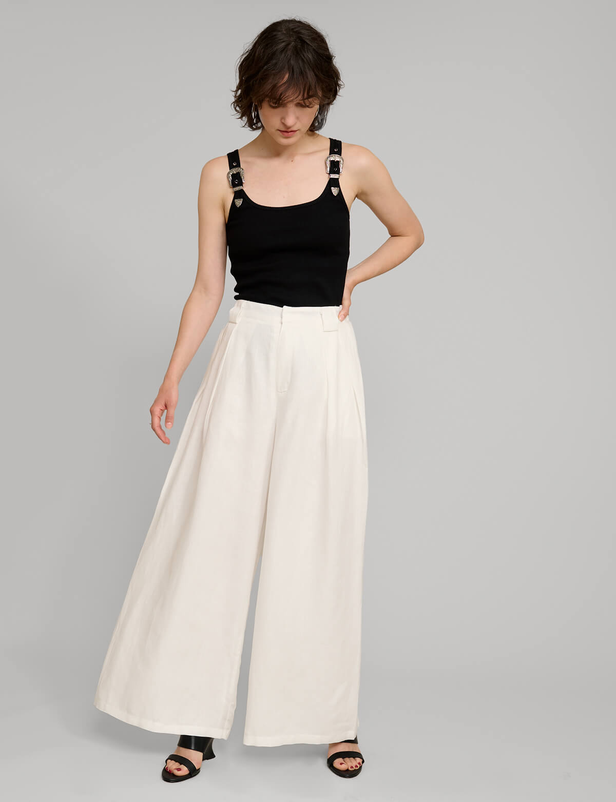 White Linen Wide Leg Pants