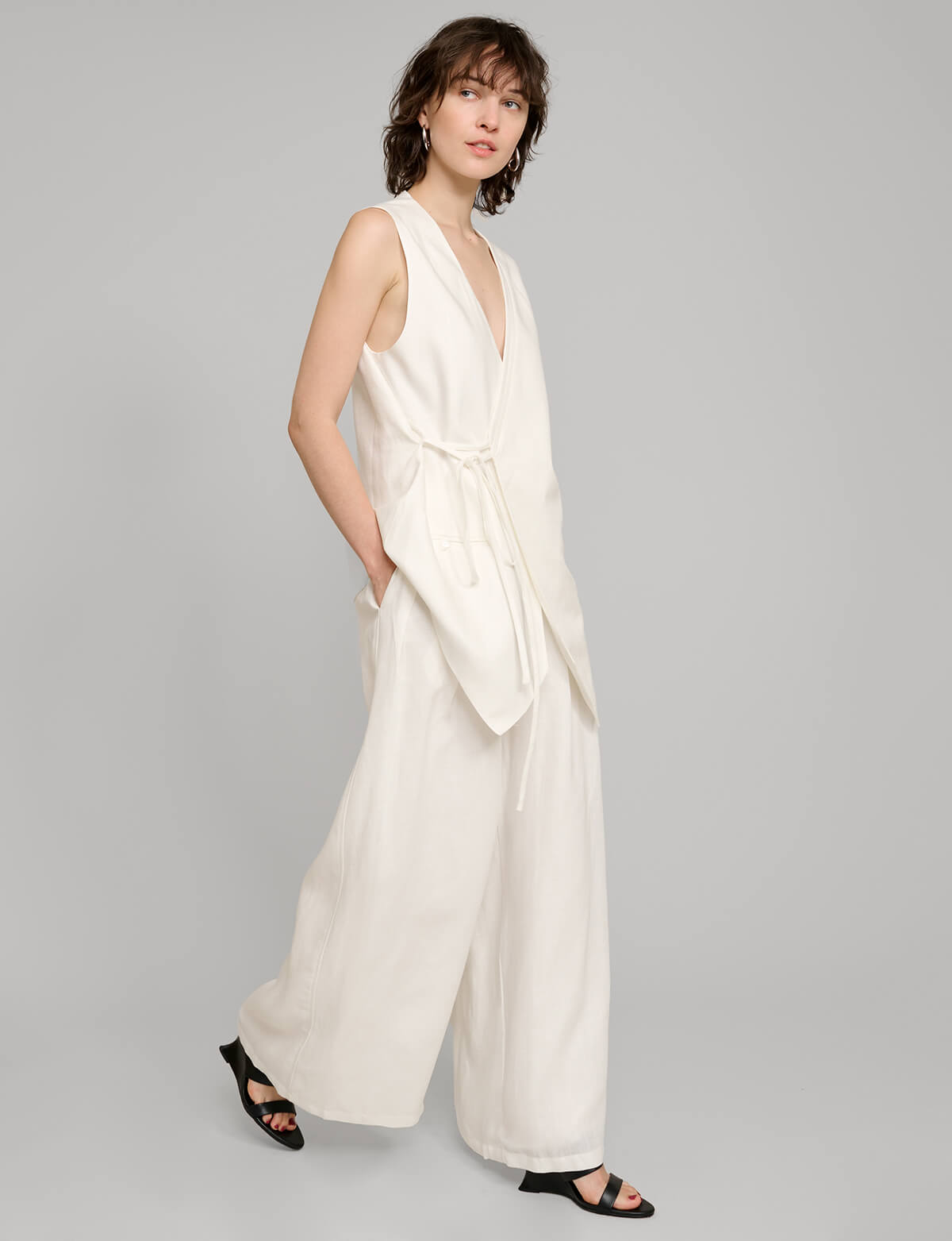 White Linen Wide Leg Pants