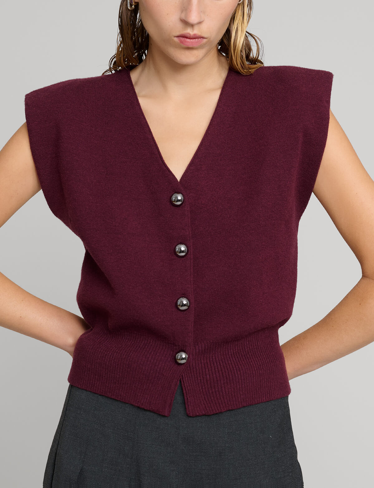 Padded Knit Silver Button Top