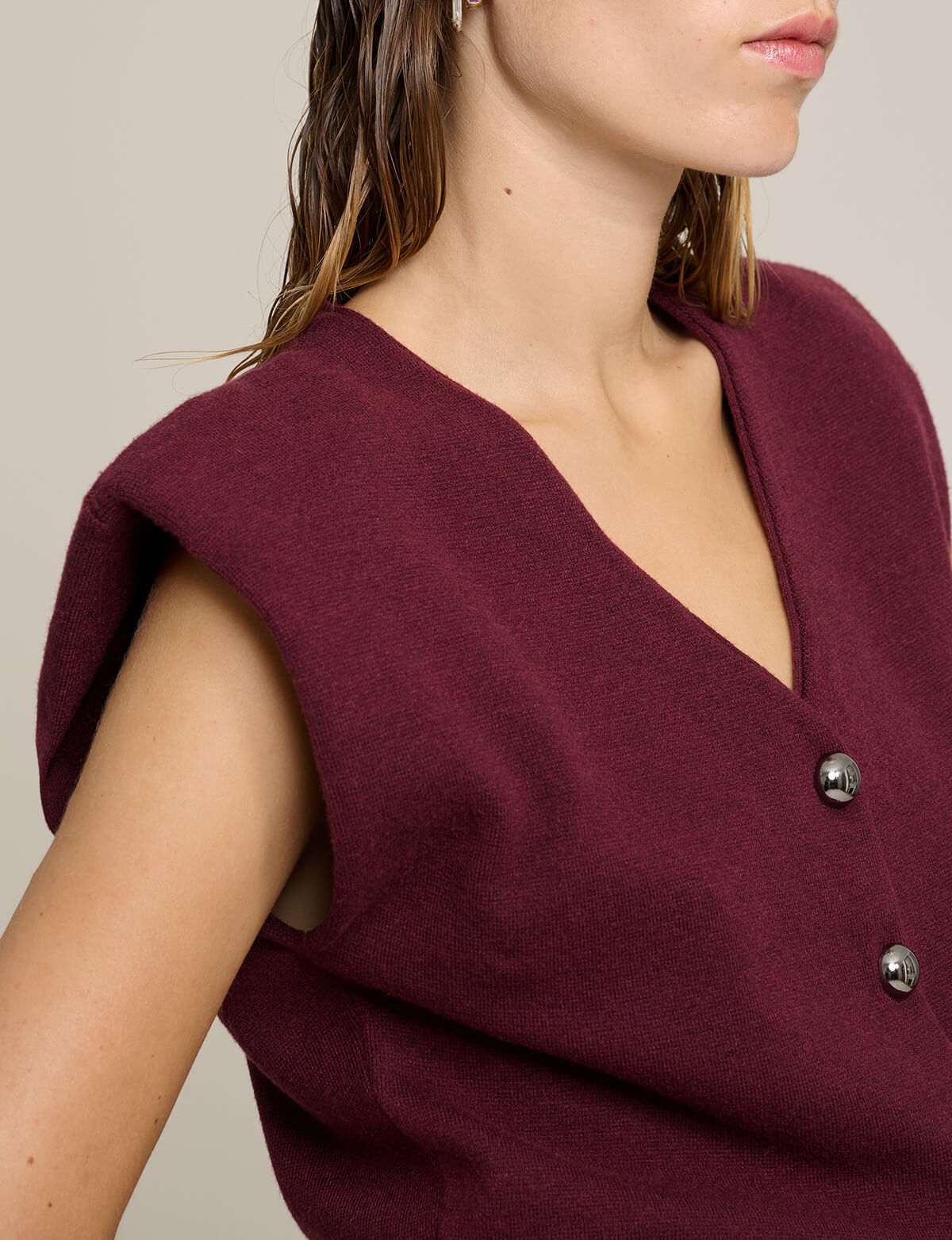 Padded Knit Silver Button Top