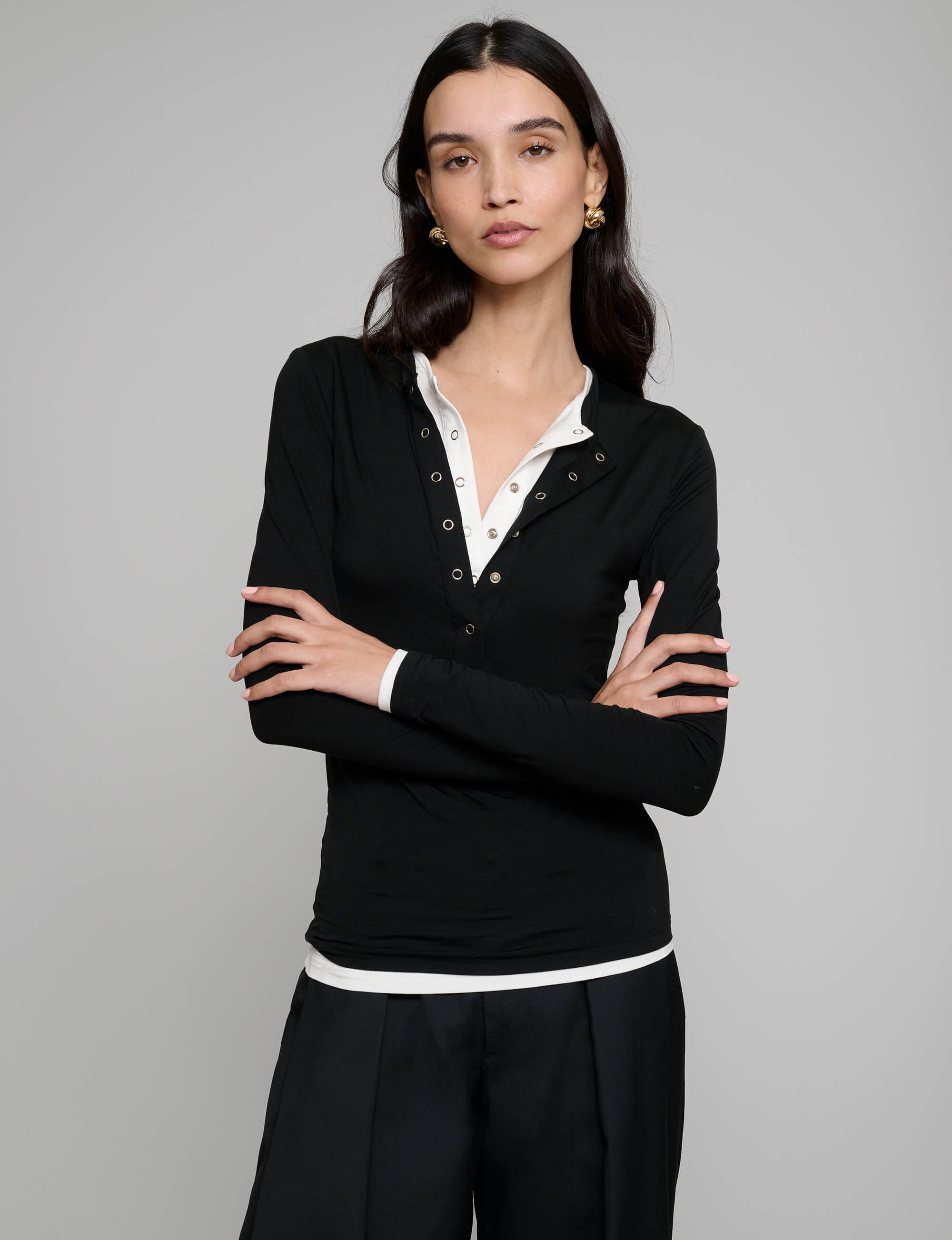 Contrast Snap Button Henley Top