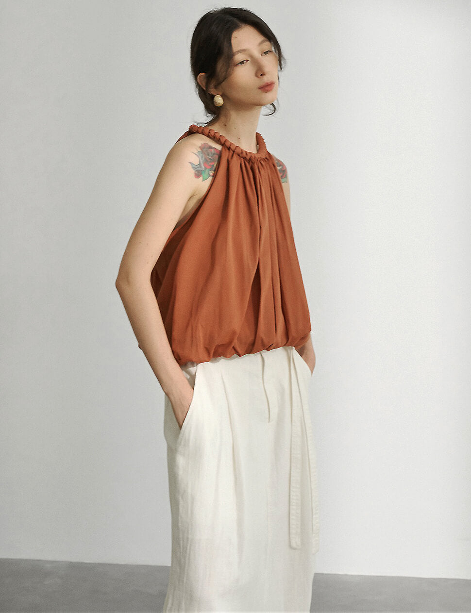 Braided Halted Puff Top in Sienna