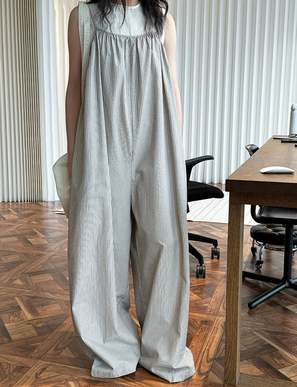 Beige Stripe Oversized Jumpsuit