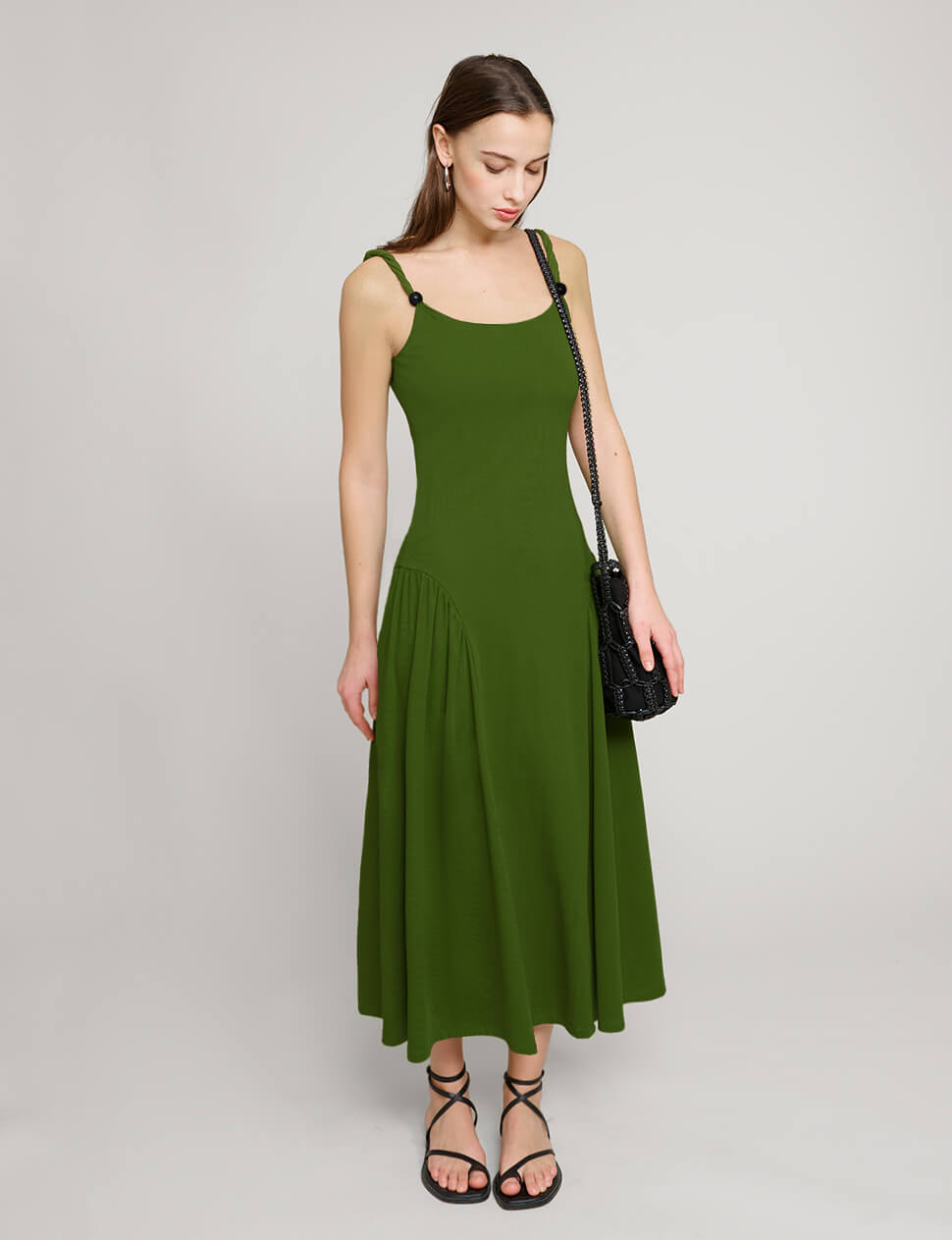 Olive Bead Strap Dress
