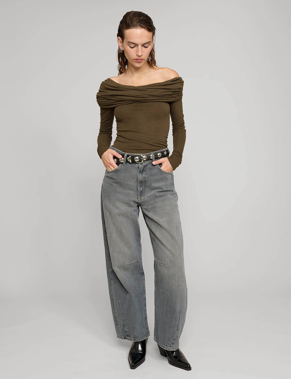 Brown Off-the Shoulder Draped Top