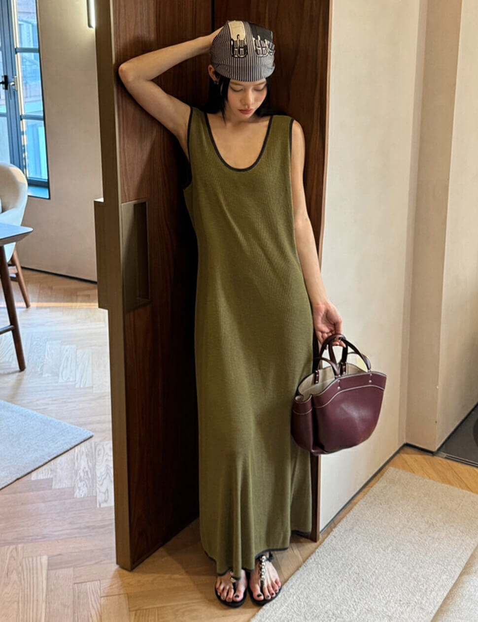 Olive Contrast Knit Dress