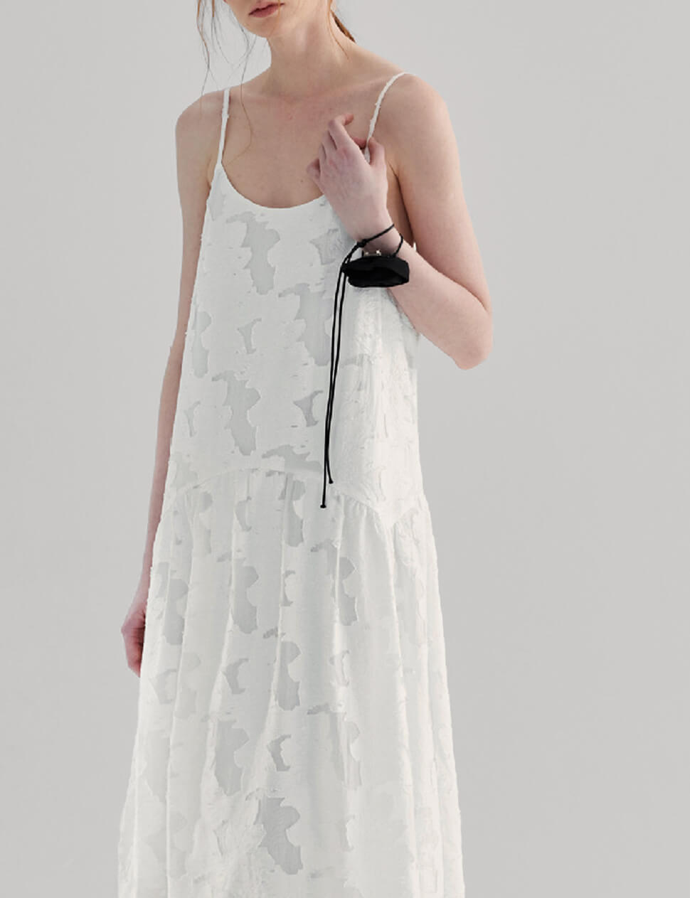 White Textured Drop Waist Dress