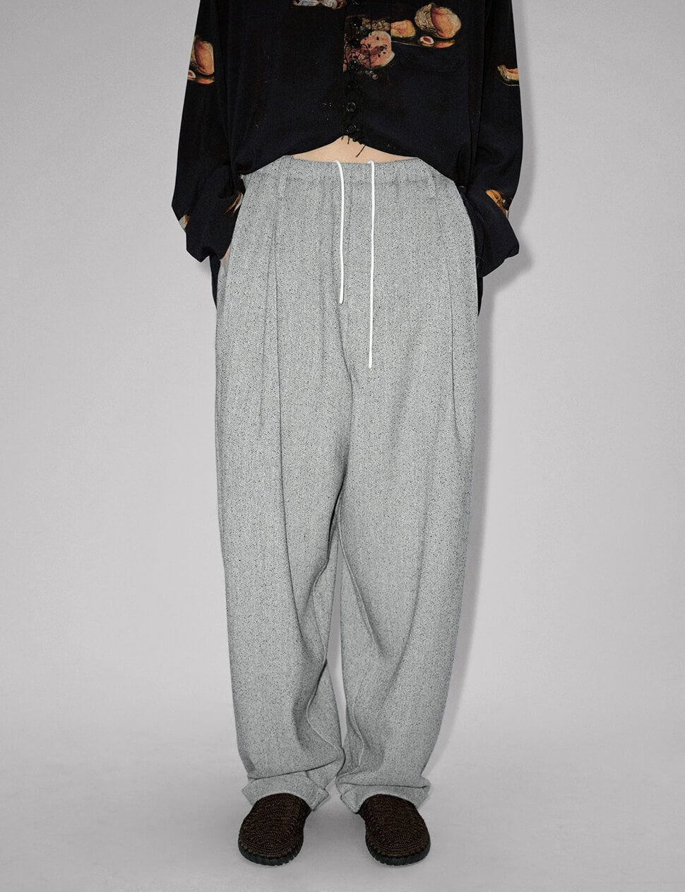 Grey Drawstring Suit Pants