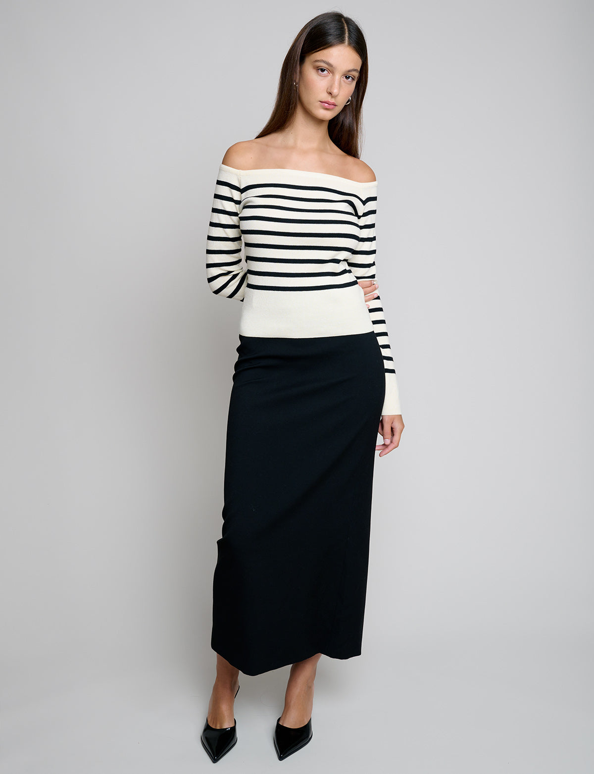 Marcel Cream Stripe Off-The-Shoulder Top