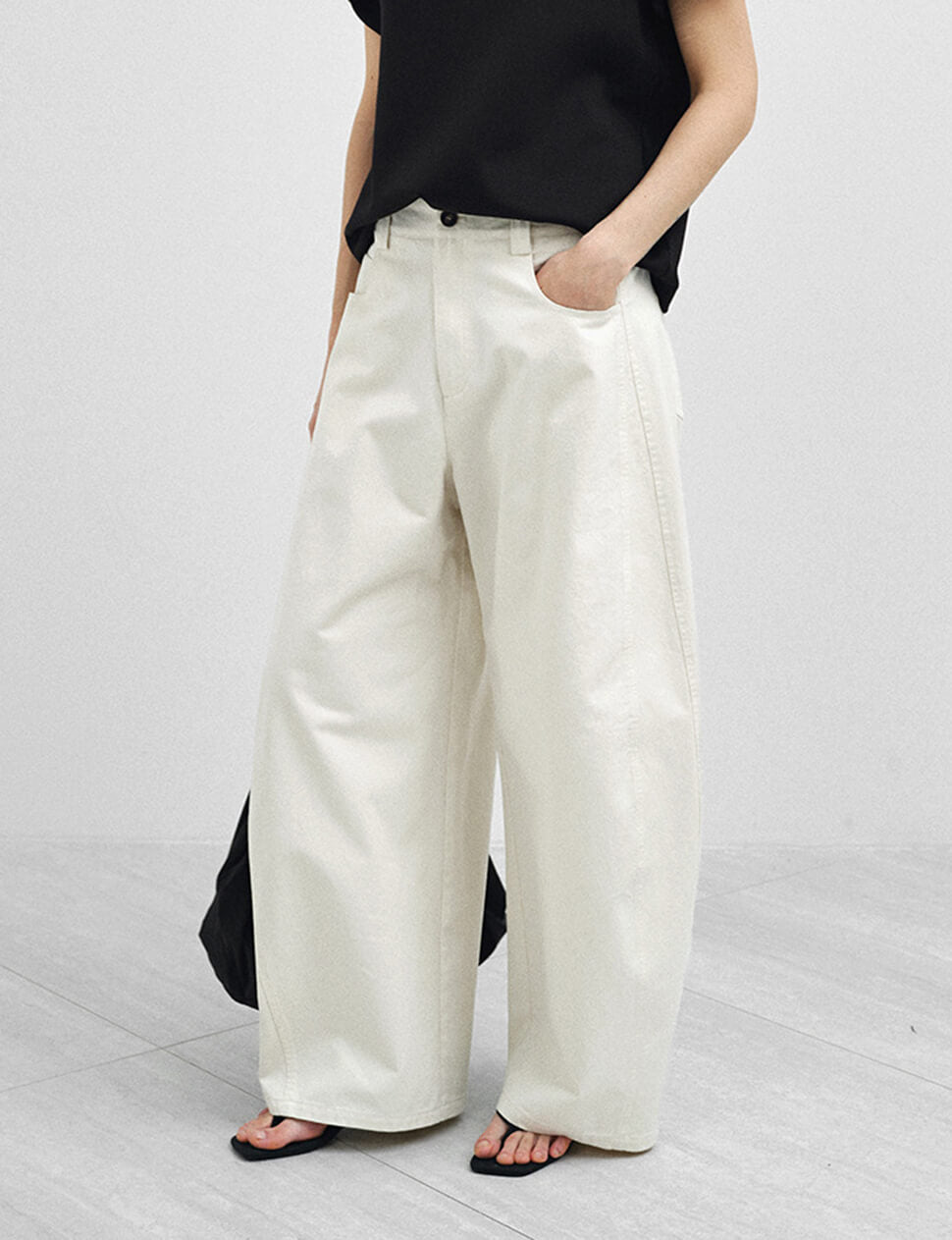 Cream Barrel Leg Pants-PREORDER