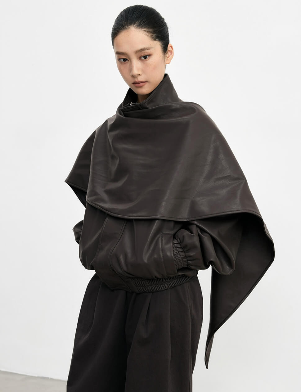 Brown Leather Scarf Bomber jacket-BESTSELLER