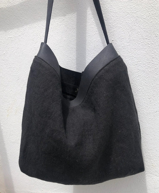 LINEN BAG - Combined with natural full grain leather