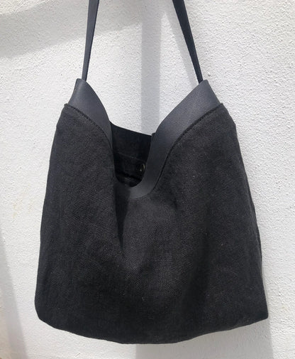 LINEN BAG - Combined with natural full grain leather