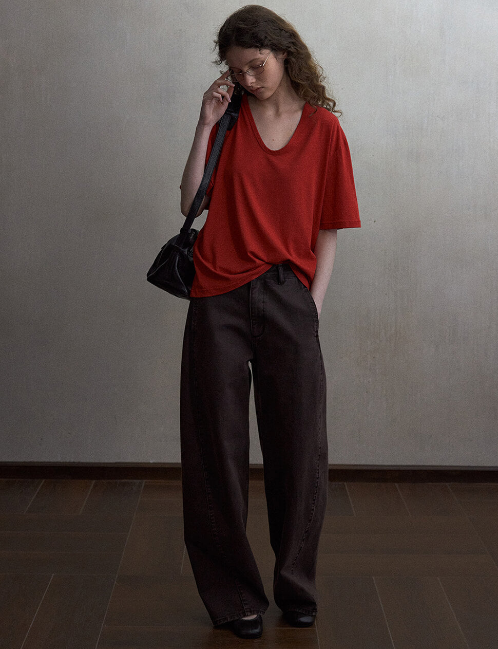 Red Scoop Neck Relaxed Tee