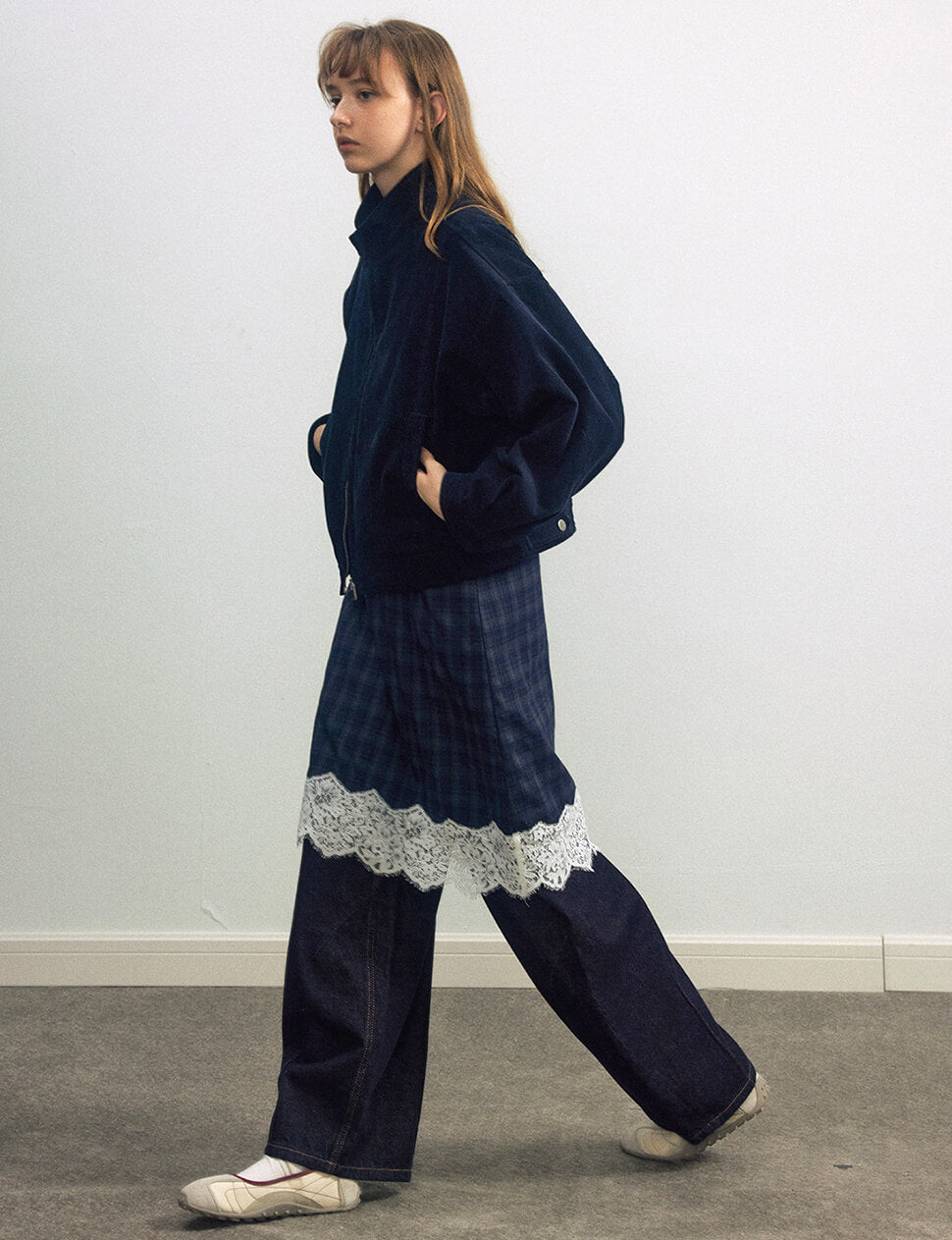 Plaid Lace Trim Dress