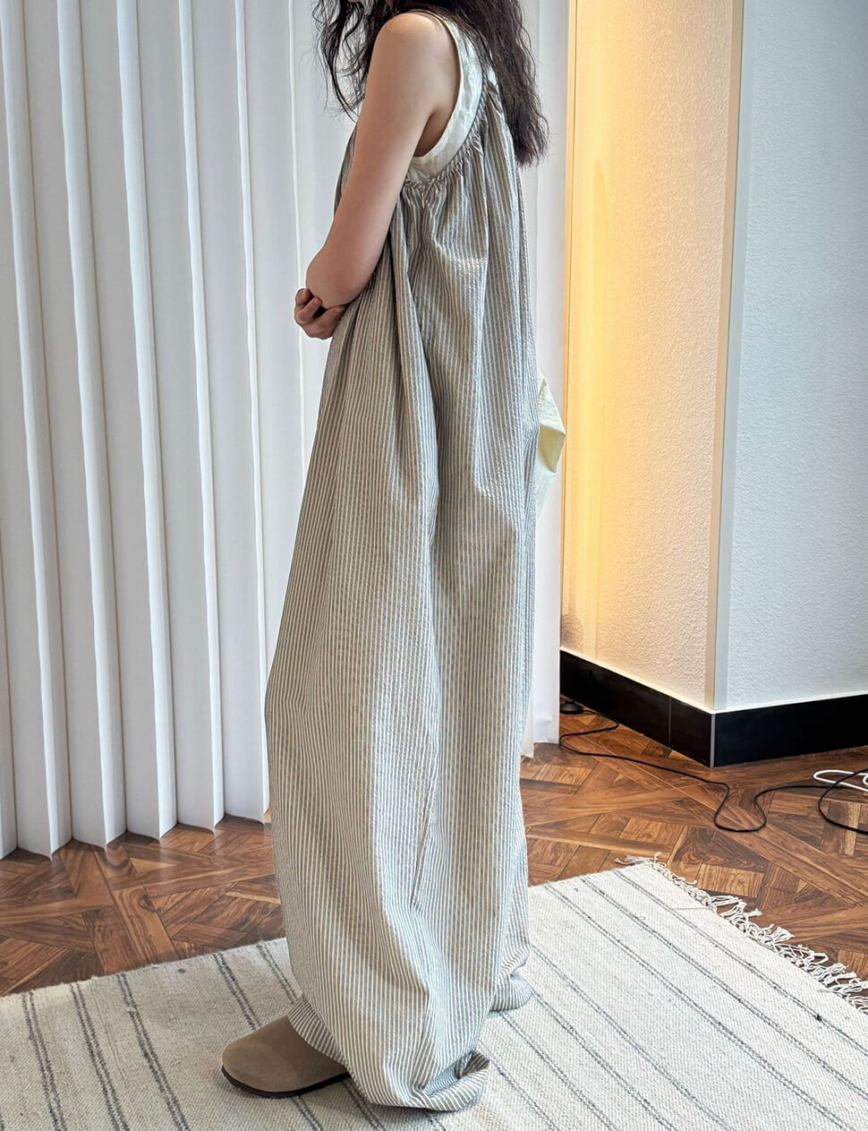 Beige Stripe Oversized Jumpsuit