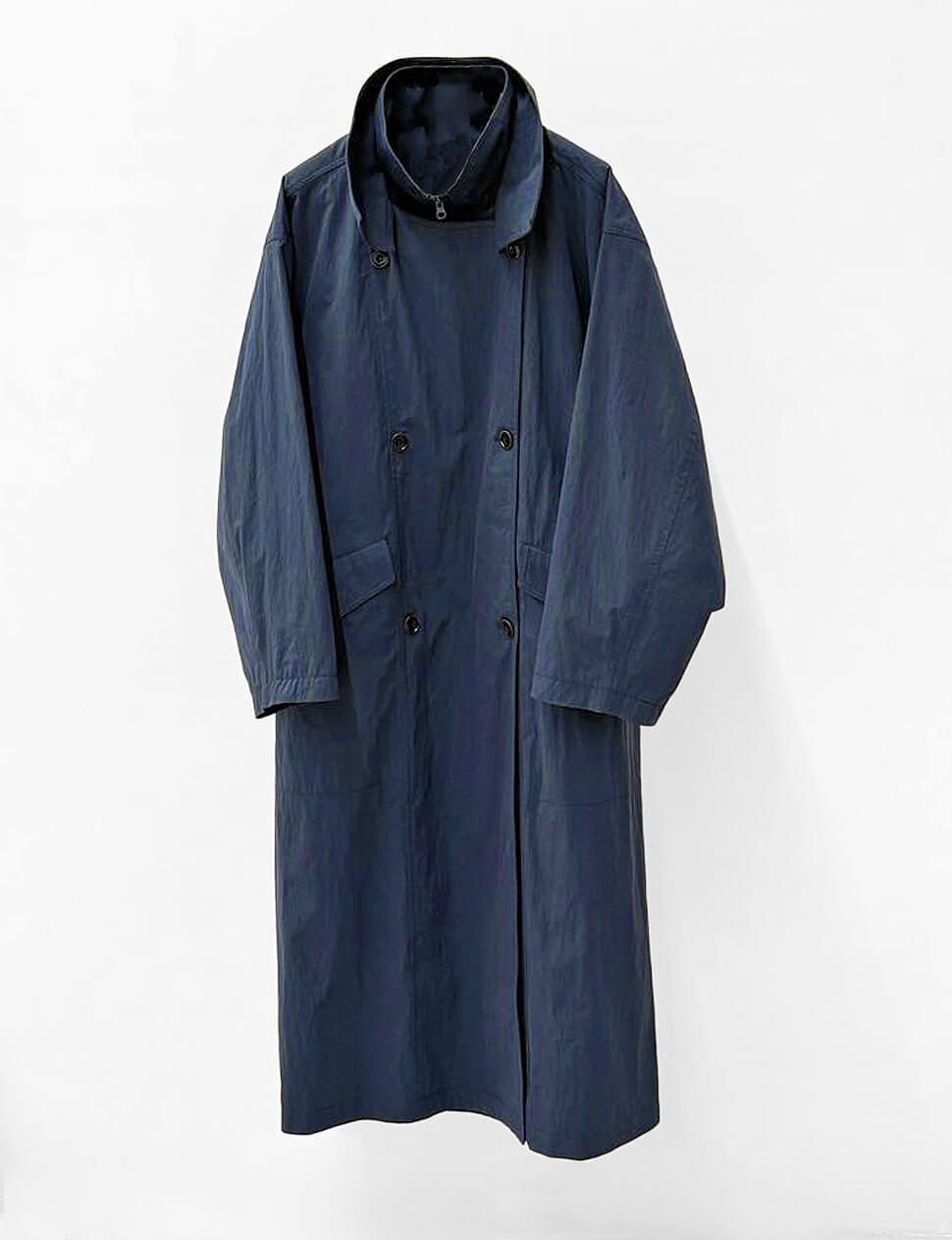 Navy Funnel Neck Zip Trench Coat