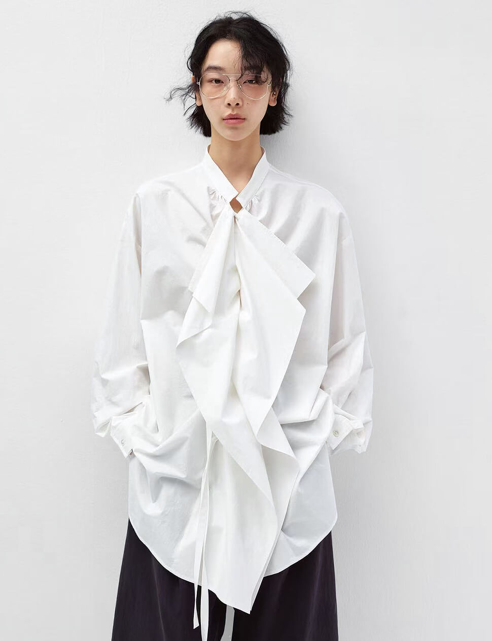 White Ruffled Oversized Shirt