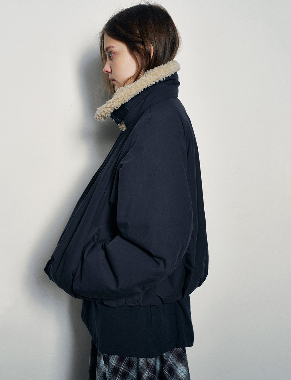 Navy Fur-Collar Bomber Jacket-BESTSELLER