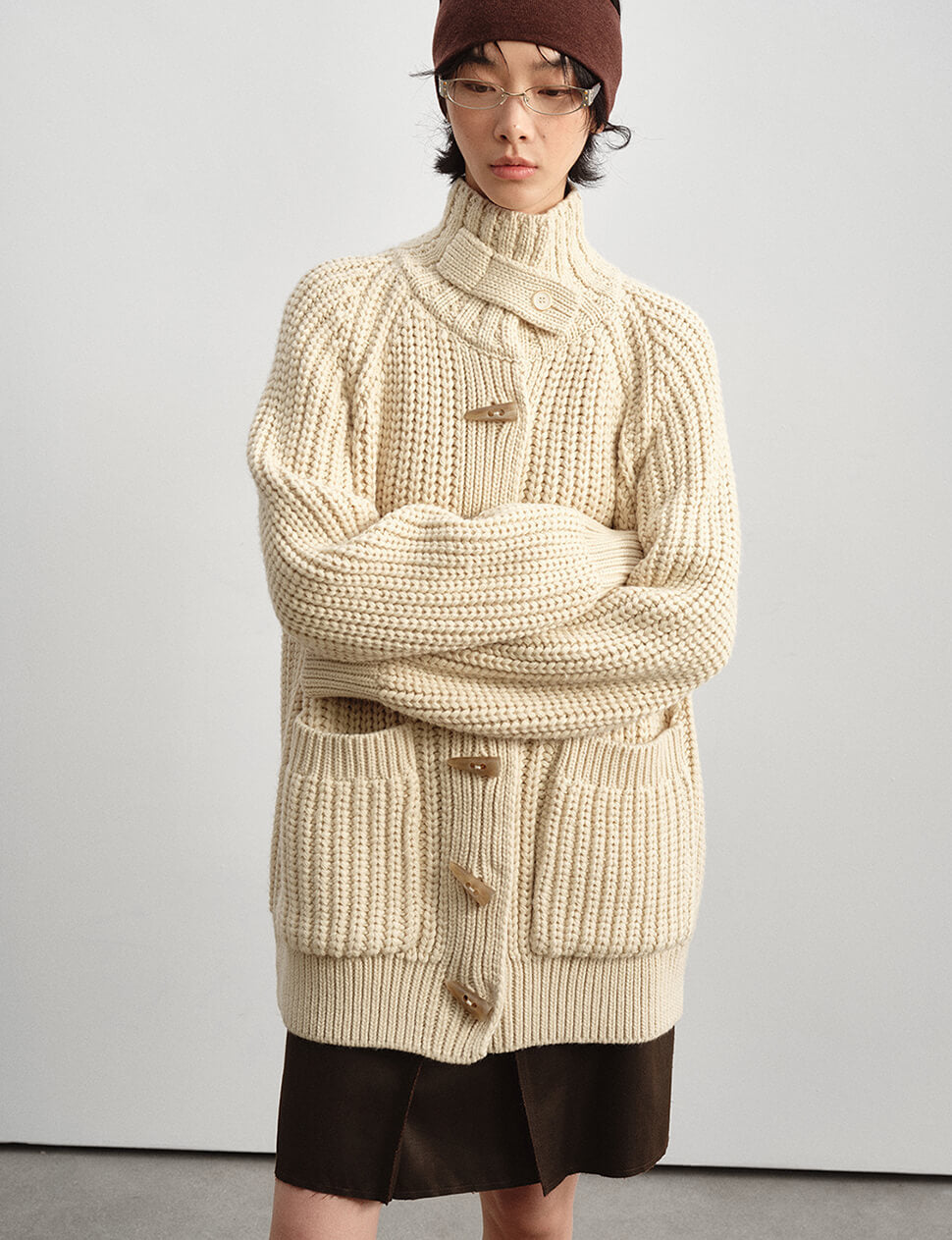 Ivory Horn-Hook Chunky Cardigan