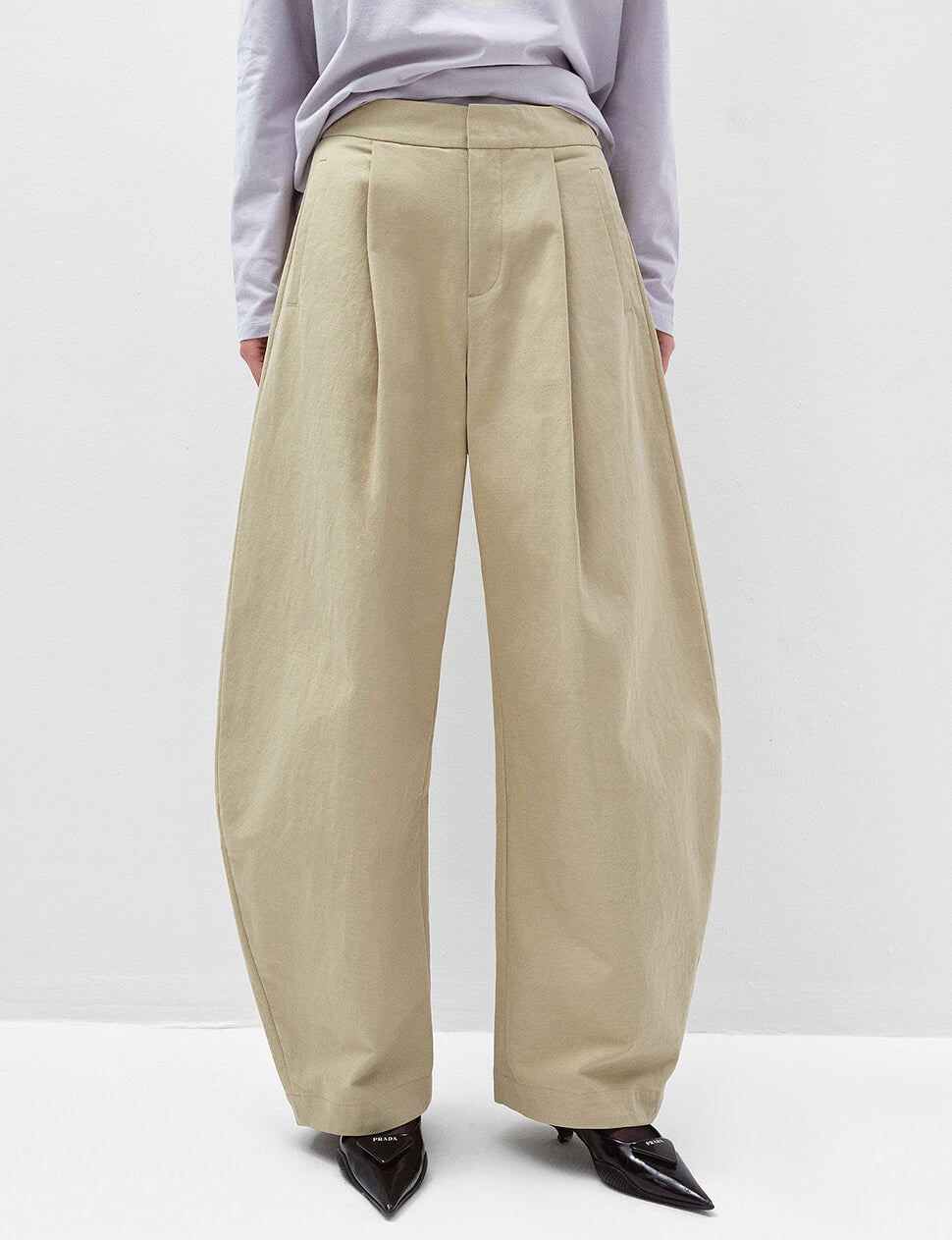 Tan High Waist Barrel Leg Pants