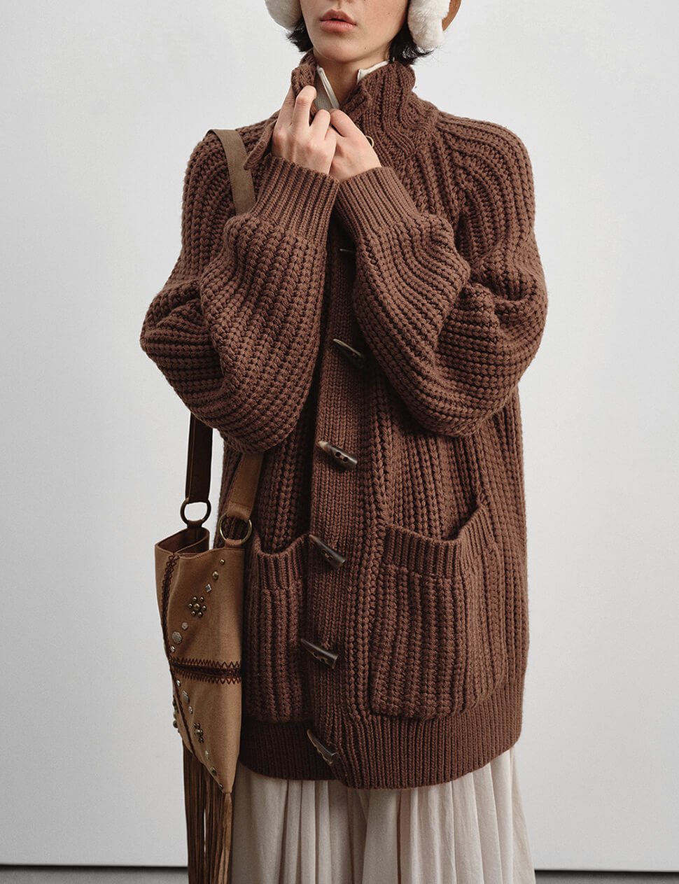 Brown Horn-Hook Chunky Cardigan