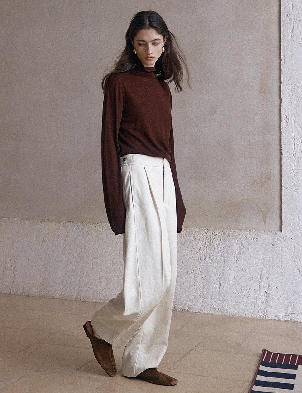 Ivory Curved Leg Trousers