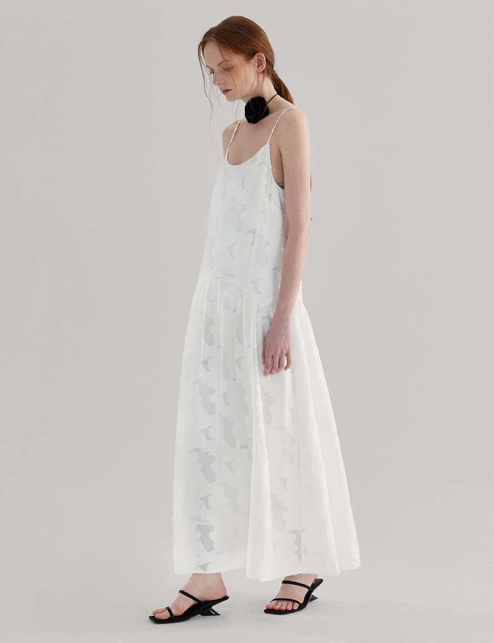 White Textured Drop Waist Dress