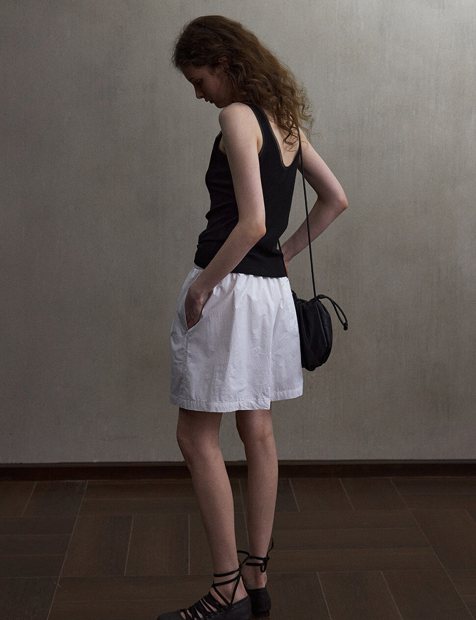 White Parachute Drawstring Shorts-PREORDER