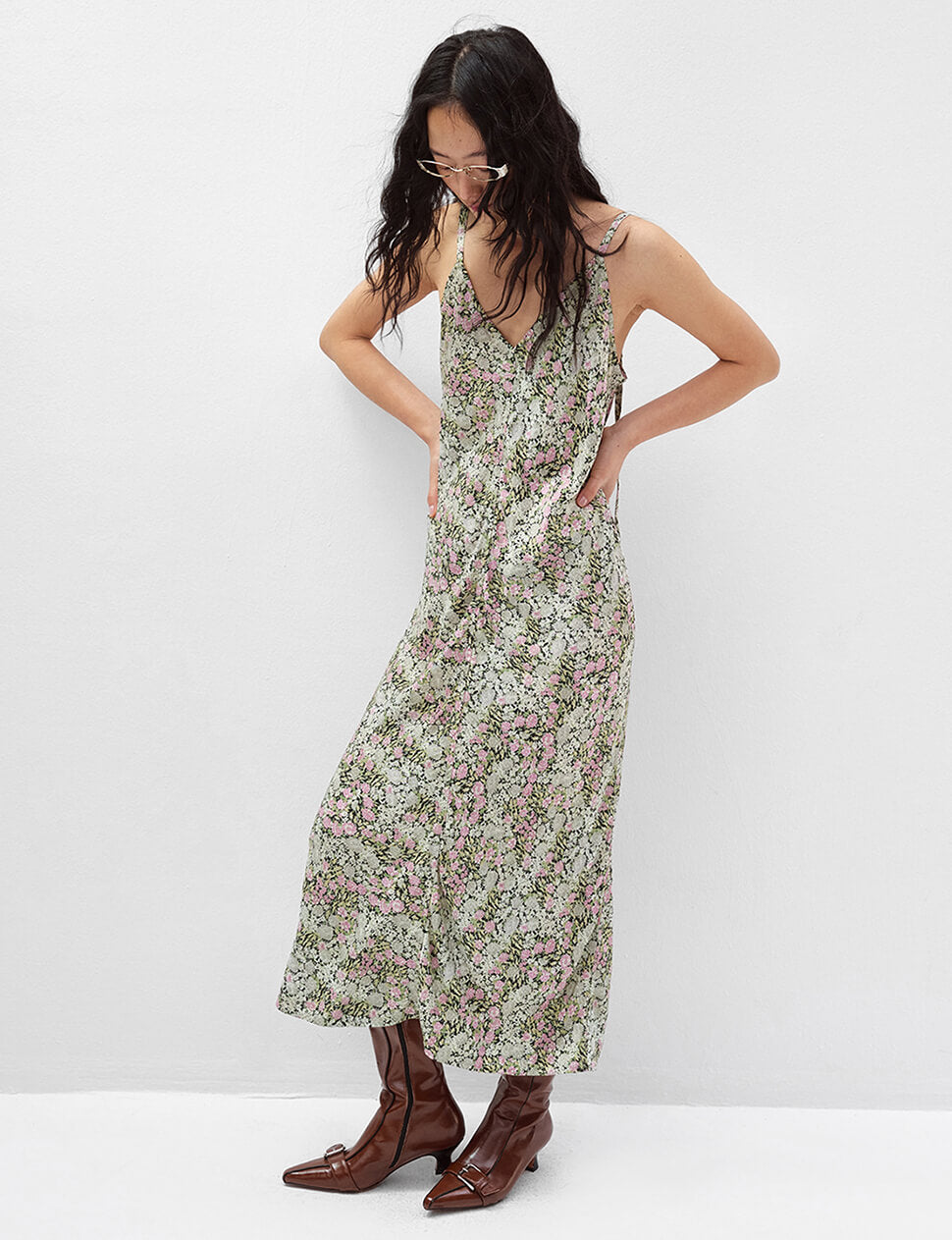 Floral Satin Slip Midi Dress