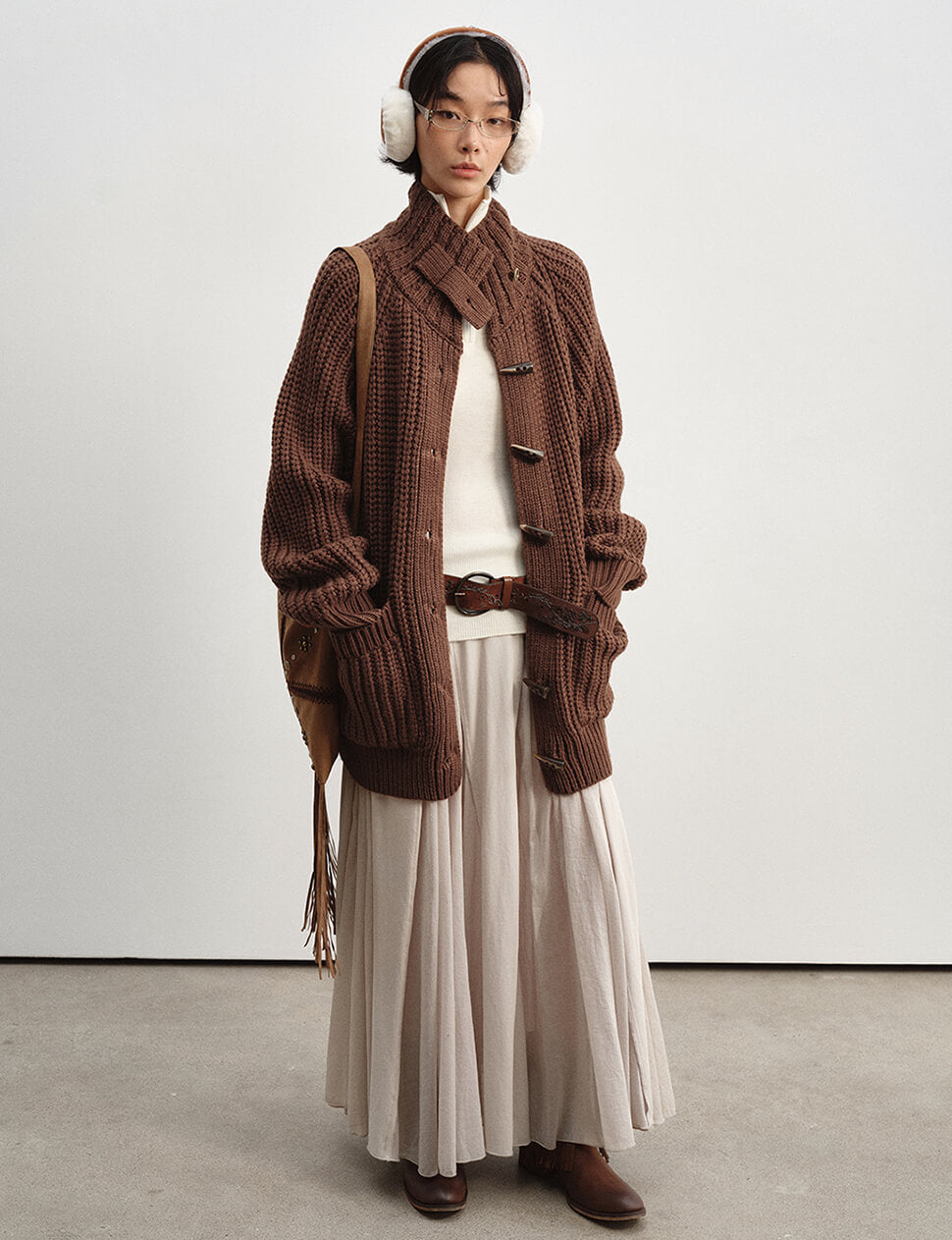 Brown Horn-Hook Chunky Cardigan