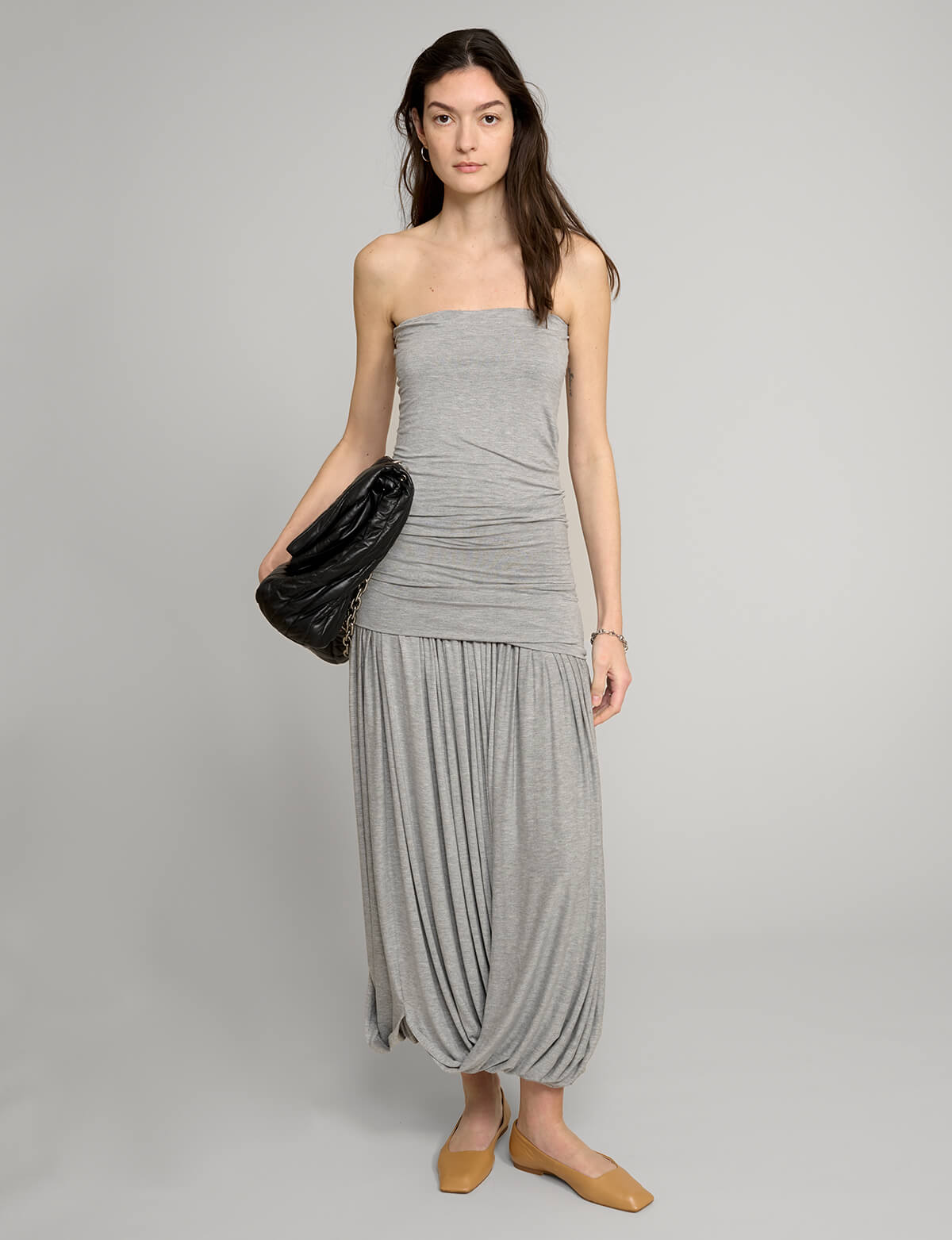Bubble Hem Strapless Maxi Dress