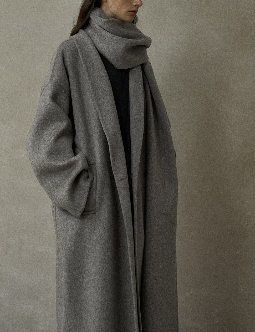 Grey Oversized Maxi Wool Coat