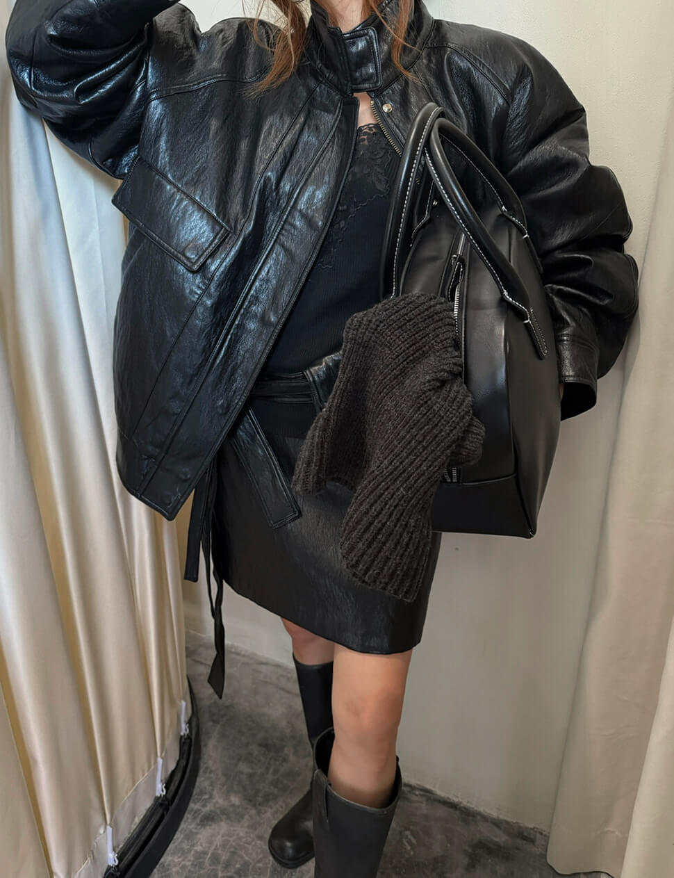 Black High-Neck Leather Jacket