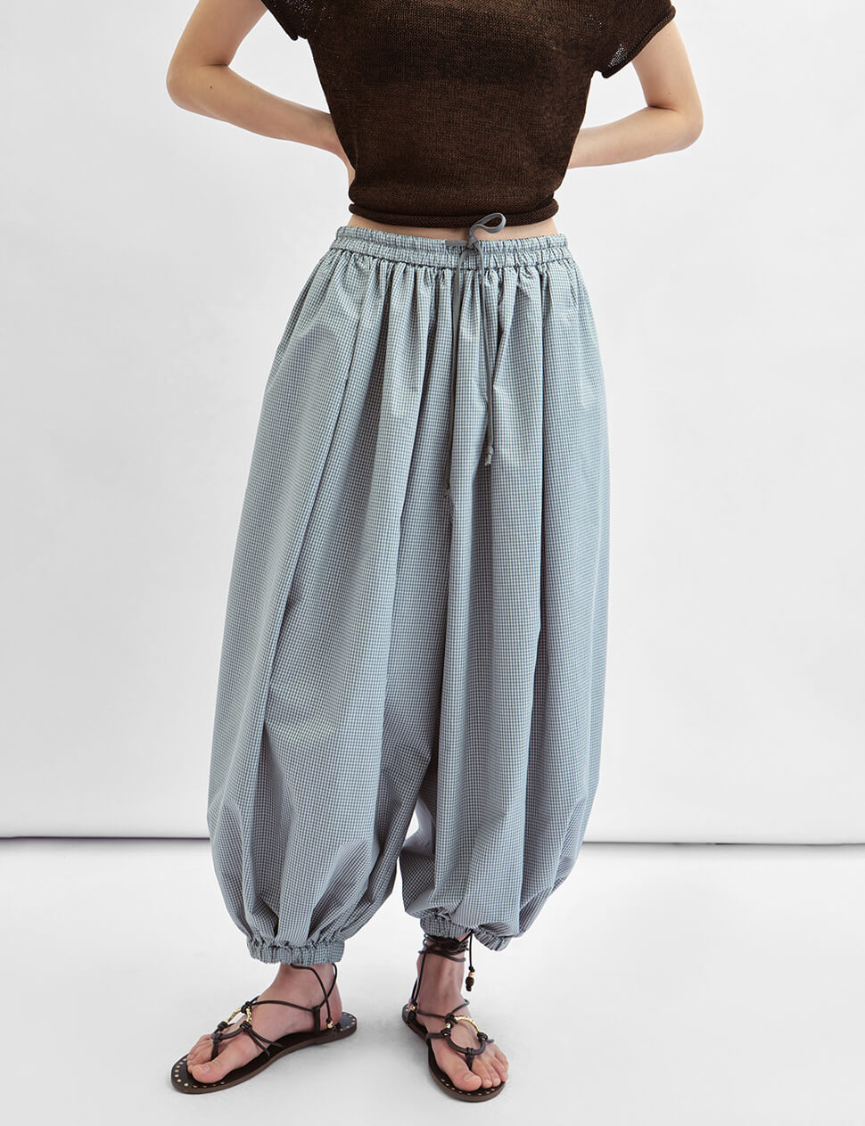 Light Grey Micro-Check Balloon Pants-PREORDER